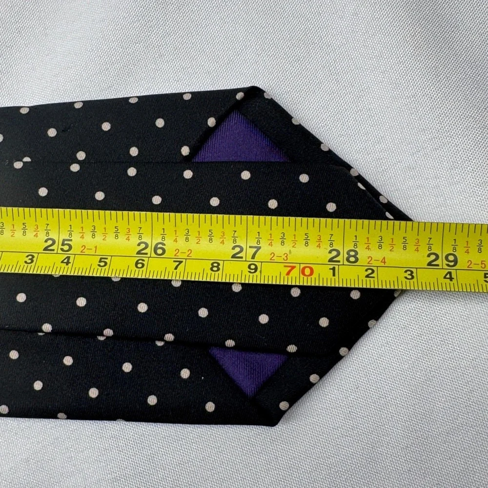 Ralph Lauren Purple Label Tie Men Black Polka Dot Silk Luxury Italian Classic